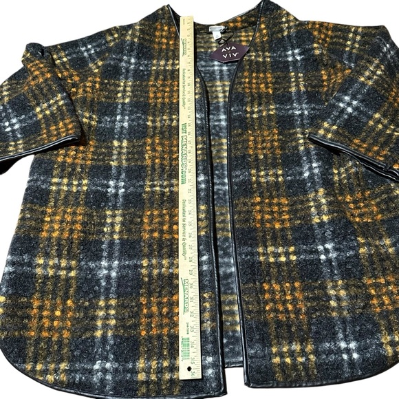 Ava & Viv Women's Size 4X Orange & Black Rust Plaid Open Front Soft Overcoat - Picture 8 of 9